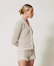 Load image into Gallery viewer, Twinset Jacquard Knit Jacket in Snow Gold
