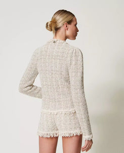 Twinset Jacquard Knit Jacket in Snow Gold