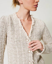 Load image into Gallery viewer, Twinset Jacquard Knit Jacket in Snow Gold
