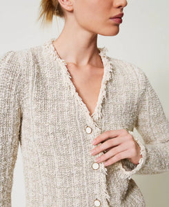 Twinset Jacquard Knit Jacket in Snow Gold