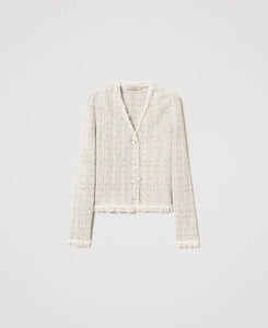 Twinset Jacquard Knit Jacket in Snow Gold