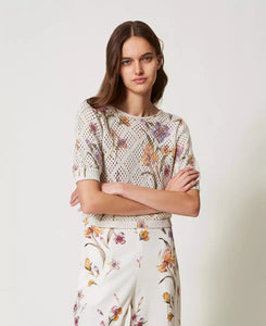 Twinset Floral Print Short Sleeve Sweater