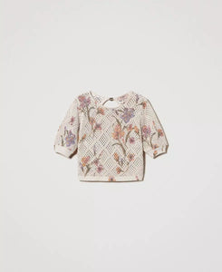 Twinset Floral Print Short Sleeve Sweater