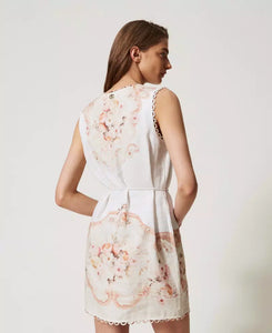 Twinset Short Printed Linen Dress in Tapestry Flowers