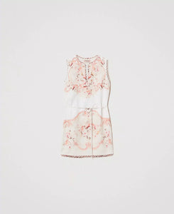 Twinset Short Printed Linen Dress in Tapestry Flowers