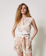 Load image into Gallery viewer, Twinset Printed Linen Shorts in Tapestry Flowers
