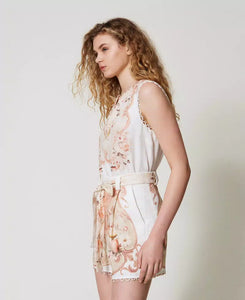 Twinset Printed Linen Shorts in Tapestry Flowers