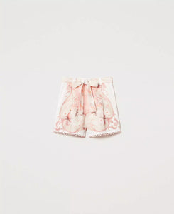 Twinset Printed Linen Shorts in Tapestry Flowers
