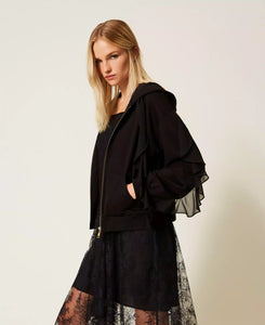 Twinset Sweatshirt Jacket with Georgette Ruffles