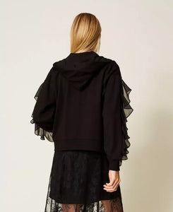 Twinset Sweatshirt Jacket with Georgette Ruffles
