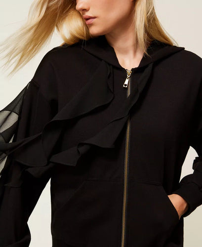 Twinset Sweatshirt Jacket with Georgette Ruffles