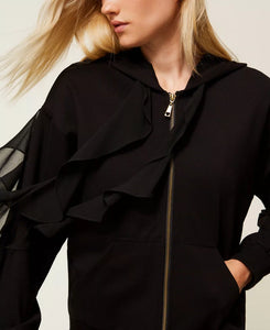 Twinset Sweatshirt Jacket with Georgette Ruffles