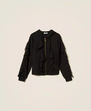 Load image into Gallery viewer, Twinset Sweatshirt Jacket with Georgette Ruffles
