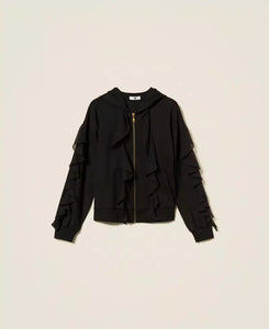Twinset Sweatshirt Jacket with Georgette Ruffles