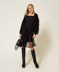 Twinset Sweatshirt Jacket with Georgette Ruffles