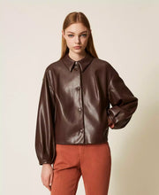 Load image into Gallery viewer, Twinset Vegan Leather Jacket in Coffee
