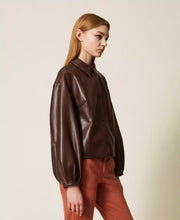 Load image into Gallery viewer, Twinset Vegan Leather Jacket in Coffee
