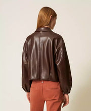 Load image into Gallery viewer, Twinset Vegan Leather Jacket in Coffee
