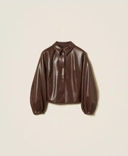 Load image into Gallery viewer, Twinset Vegan Leather Jacket in Coffee
