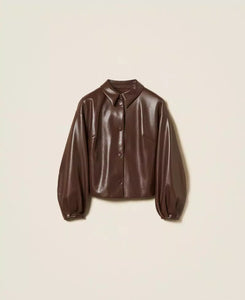 Twinset Vegan Leather Jacket in Coffee