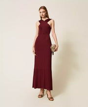 Load image into Gallery viewer, Twinset Crossover Knit Dress in Light Winetasting
