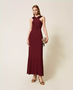 Twinset Crossover Knit Dress in Light Winetasting