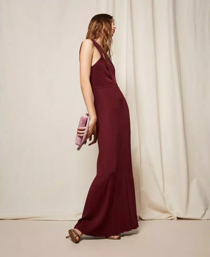 Twinset Crossover Knit Dress in Light Winetasting
