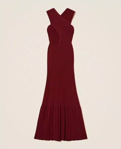 Twinset Crossover Knit Dress in Light Winetasting