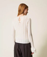 Load image into Gallery viewer, Twinset Flounce Sleeve Fitted Top in White
