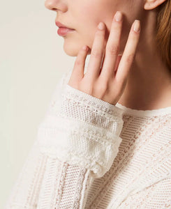 Twinset Flounce Sleeve Fitted Top in White