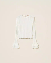 Load image into Gallery viewer, Twinset Flounce Sleeve Fitted Top in White
