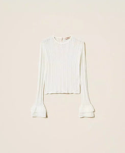 Twinset Flounce Sleeve Fitted Top in White