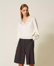 Load image into Gallery viewer, Twinset Sweater with Embroidered Inlays in Snow White
