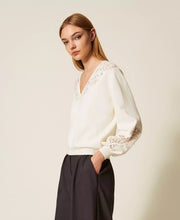 Load image into Gallery viewer, Twinset Sweater with Embroidered Inlays in Snow White
