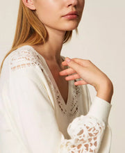 Load image into Gallery viewer, Twinset Sweater with Embroidered Inlays in Snow White
