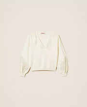 Load image into Gallery viewer, Twinset Sweater with Embroidered Inlays in Snow White
