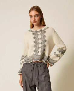 Twinset Sweater with Lace Prin