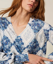 Load image into Gallery viewer, Twinset Diamond Floral Print Sweater in Blue Topaz Diamond Flower Print
