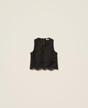 Load image into Gallery viewer, Twinset Linen Top with Lace in Black
