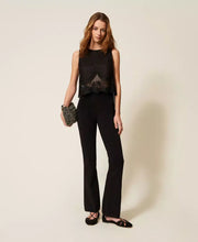 Load image into Gallery viewer, Twinset Linen Top with Lace in Black
