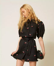 Load image into Gallery viewer, Twinset Ramie Dress with Cherry Print in Black
