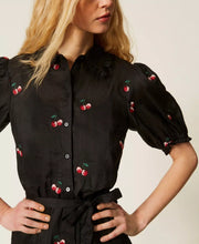 Load image into Gallery viewer, Twinset Ramie Dress with Cherry Print in Black
