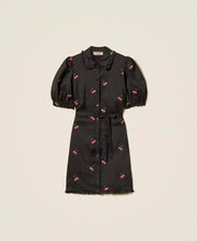 Load image into Gallery viewer, Twinset Ramie Dress with Cherry Print in Black
