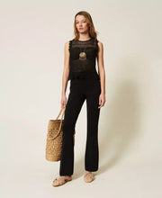 Load image into Gallery viewer, Twinset Knit Top with Shimmer in Black
