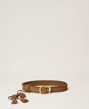 Load image into Gallery viewer, Twinset Suede Tassel Belt in Tobacco Brown
