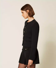Load image into Gallery viewer, Twinset Crepe Jacket with Heart Buttons in Black
