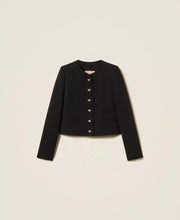 Load image into Gallery viewer, Twinset Crepe Jacket with Heart Buttons in Black
