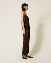 Load image into Gallery viewer, Twinset Satin Cargo Trousers in Darkness Brown
