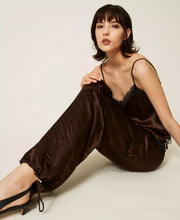 Load image into Gallery viewer, Twinset Satin Cargo Trousers in Darkness Brown
