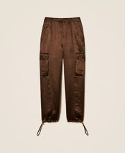 Load image into Gallery viewer, Twinset Satin Cargo Trousers in Darkness Brown
